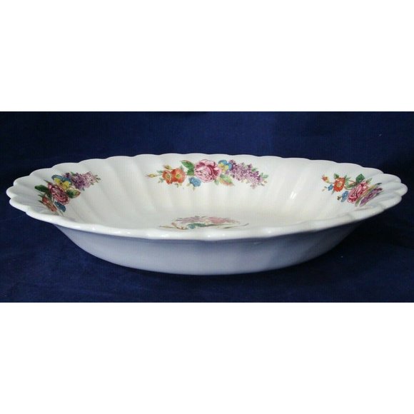 Limoges American Wales Pattern Oval Serving Bowl Floral Medallion Scalloped Rim - Picture 6 of 10